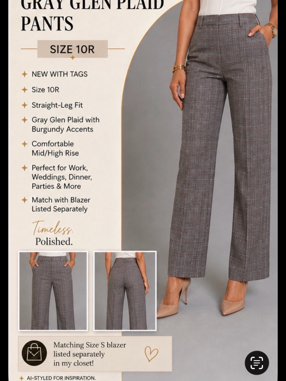 Express Gray Glen Plaid Straight-Leg Pants - Size 10R